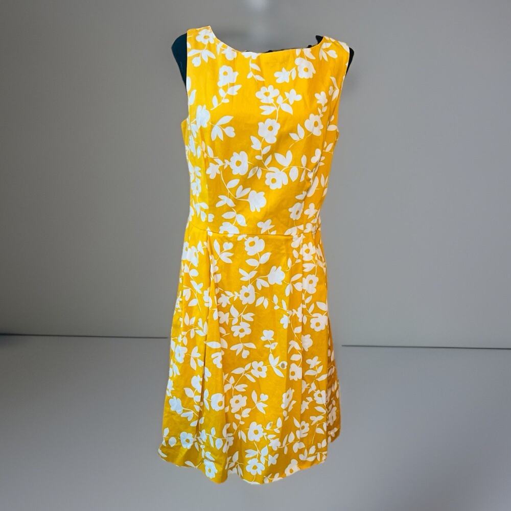 Anne Klein Women’s Yellow Floral Print Belted MIDI Sun Dress Classy Summer Sz 12 - Picture 2 of 7